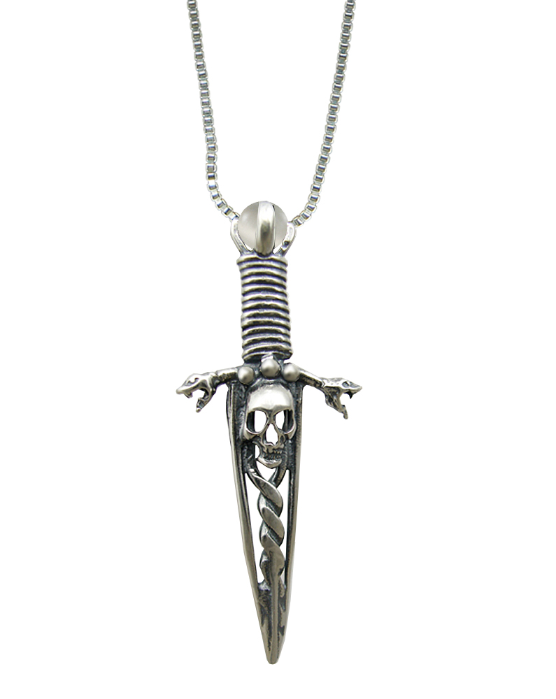 Sterling Silver Knife Dagger Pendant of Death With Clear Glass Bead